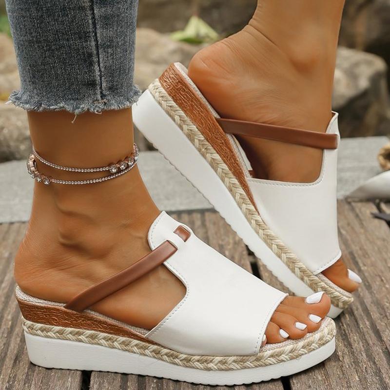 Fashion Summer Bohemian Wedge Slippers for Women 2025 Casual Plus Size Slippers Woman Pu Platform Mixed Color Women Slides