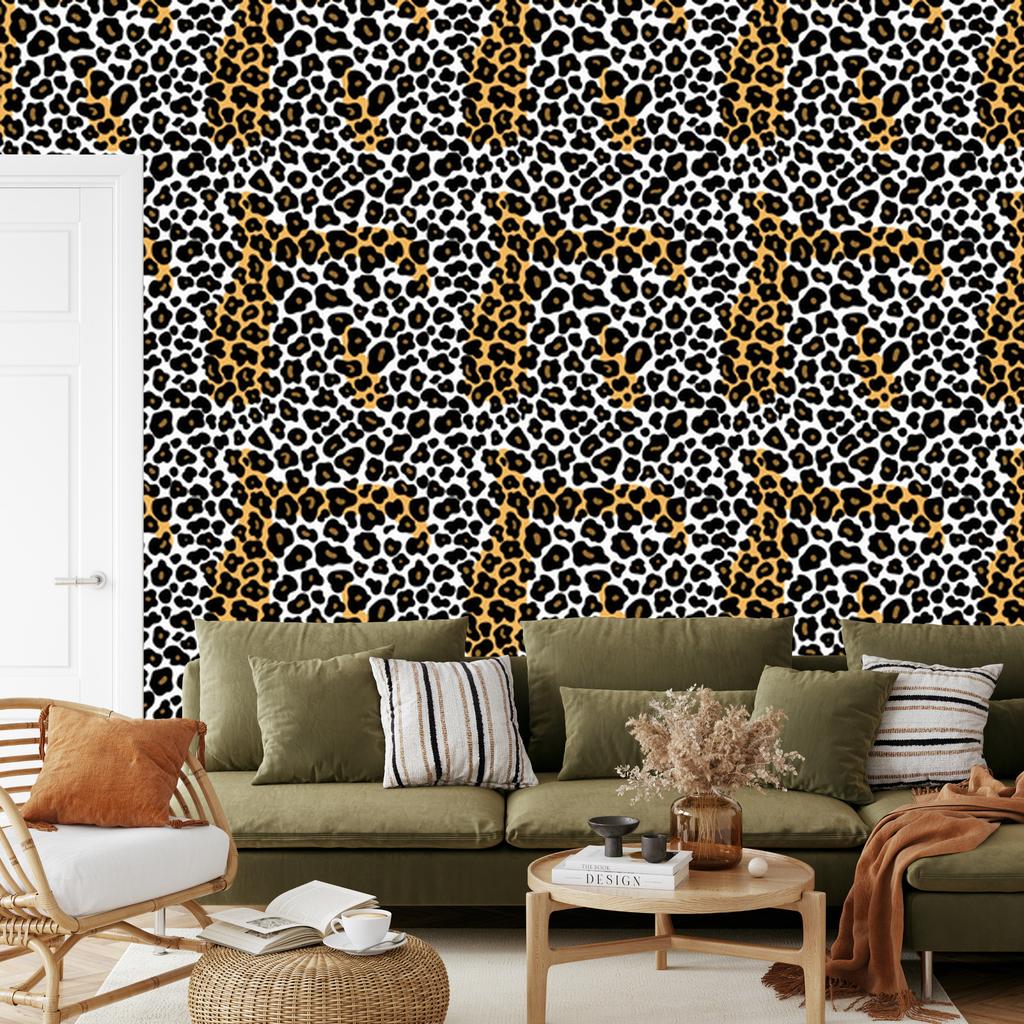Animal Skin Wallpaper Gray and Ochre for Living Room and Bedroom 50x1000