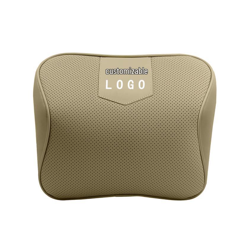 Customizable Mazda Leather Lumbar Support & Neck Pillow Set for Cars—Memory Foam, Cowhide, with Option to Add Logo