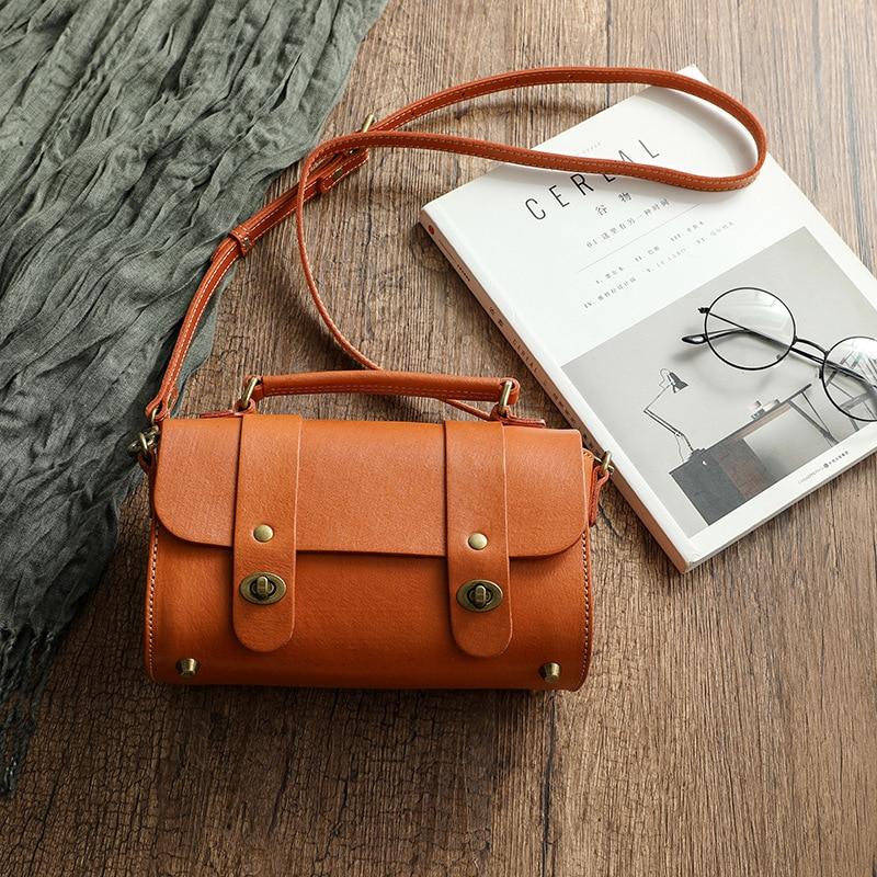 Johnature Sac messager Vintage en cuir de vache véritable pour femmes, sac à main de loisirs fait à la main, sacs à bandoulière de couleur unie