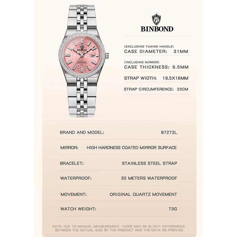 Ladies Casual Quartz Wristwatch Accurate Luxury Waterproof Steel Strap Auto Date Fashion Watch for Women