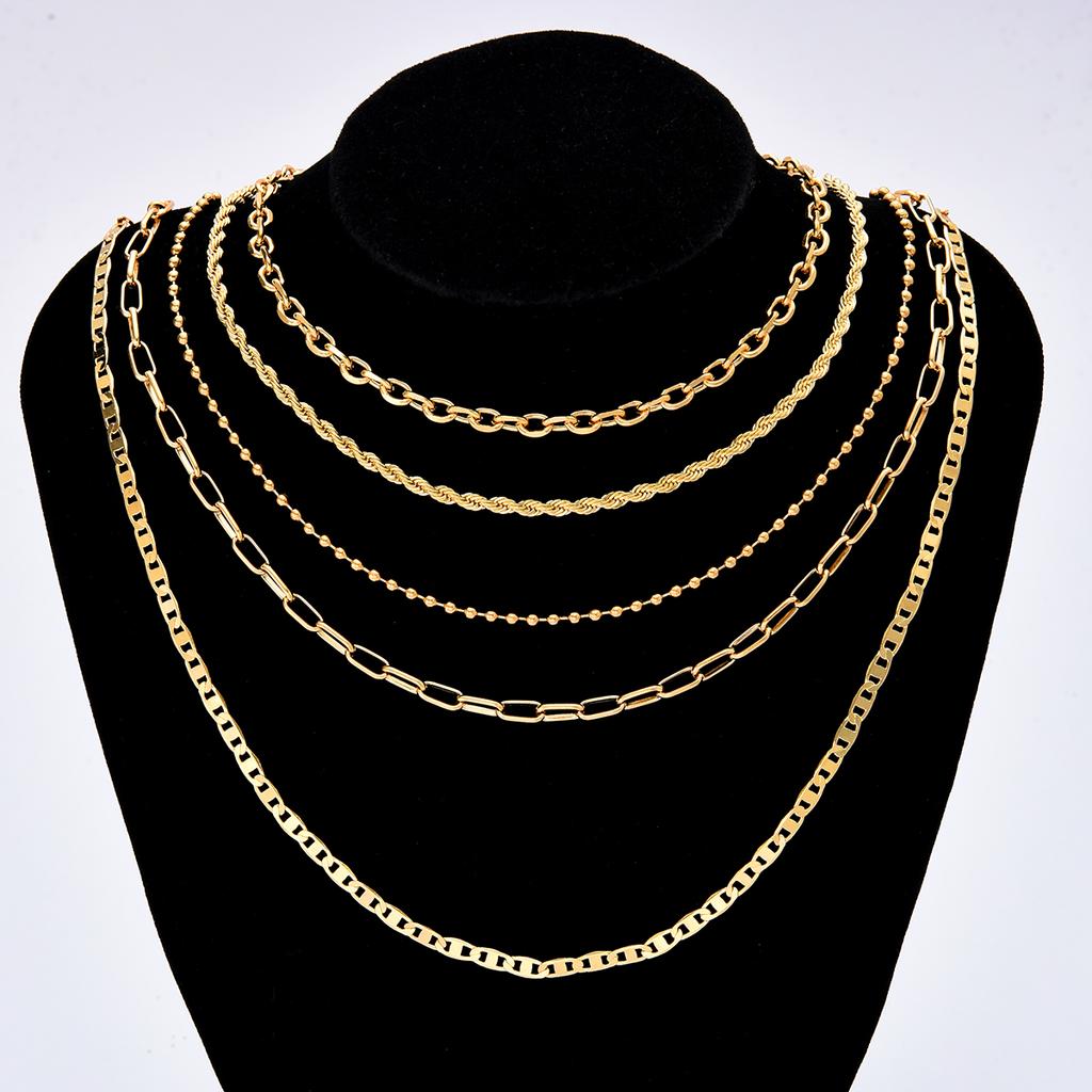 5 Pcs Fashion Minimalist Luxury Necklace Set for Women Boho Layered Stacked Chains Flat Chokers Necklace Daily Party Jewelry New