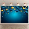 1 Kindergarten Graduation Party Background Banner - Durable Polyester Fabric Blue and Gold Starry Sky Design