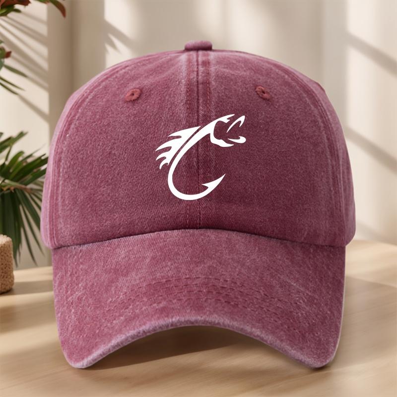 MAKEFGE Vintage Washed Soft Breathable Fishing Cap with Fish Hook  Trout Print Outdoor Camping Hat Suitable for Fishing