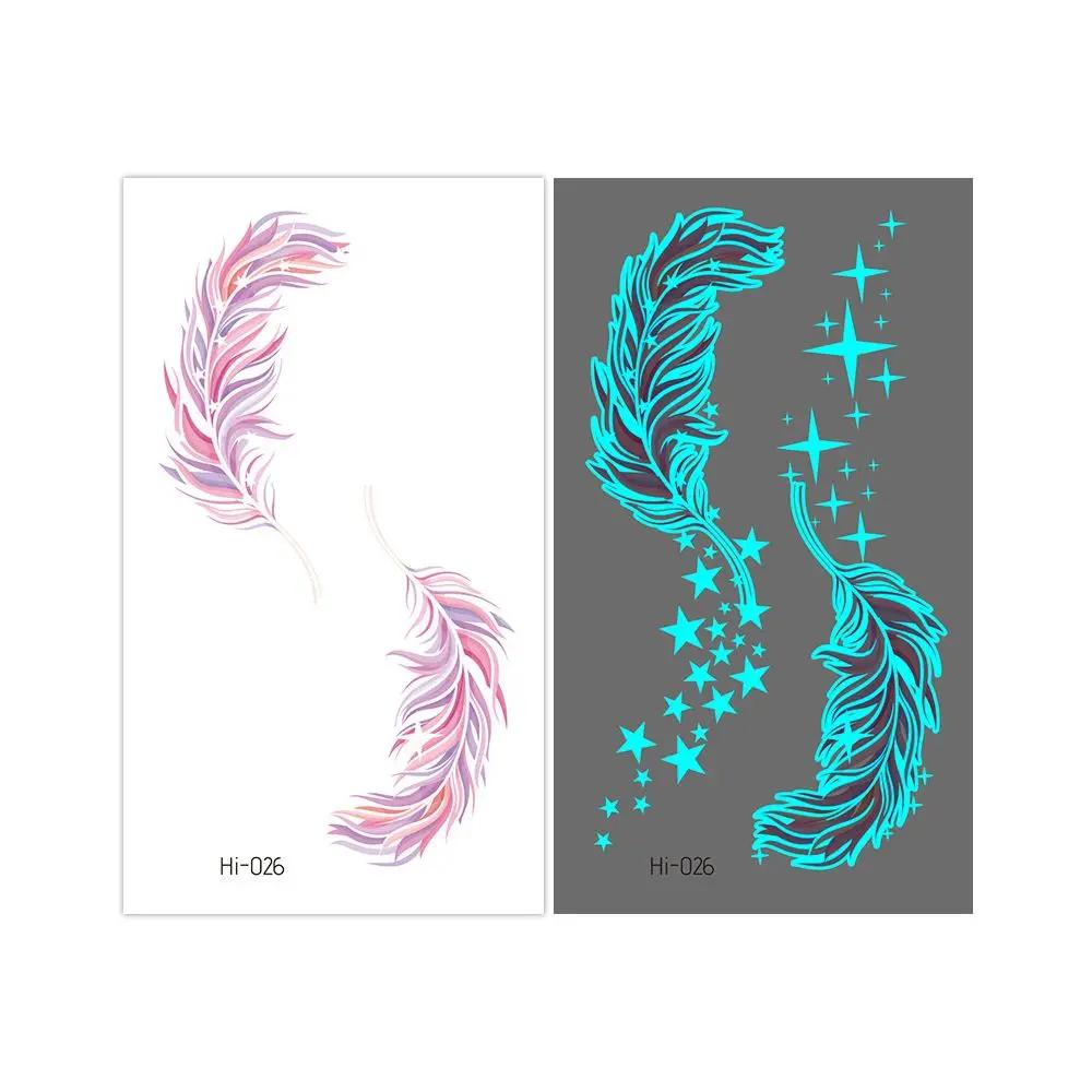 1Sheet Fashion Waterproof Blue Luminous Tattoo Sticker Star Feather Tattoo Sticker Body Art Removable Temporary Tattoos