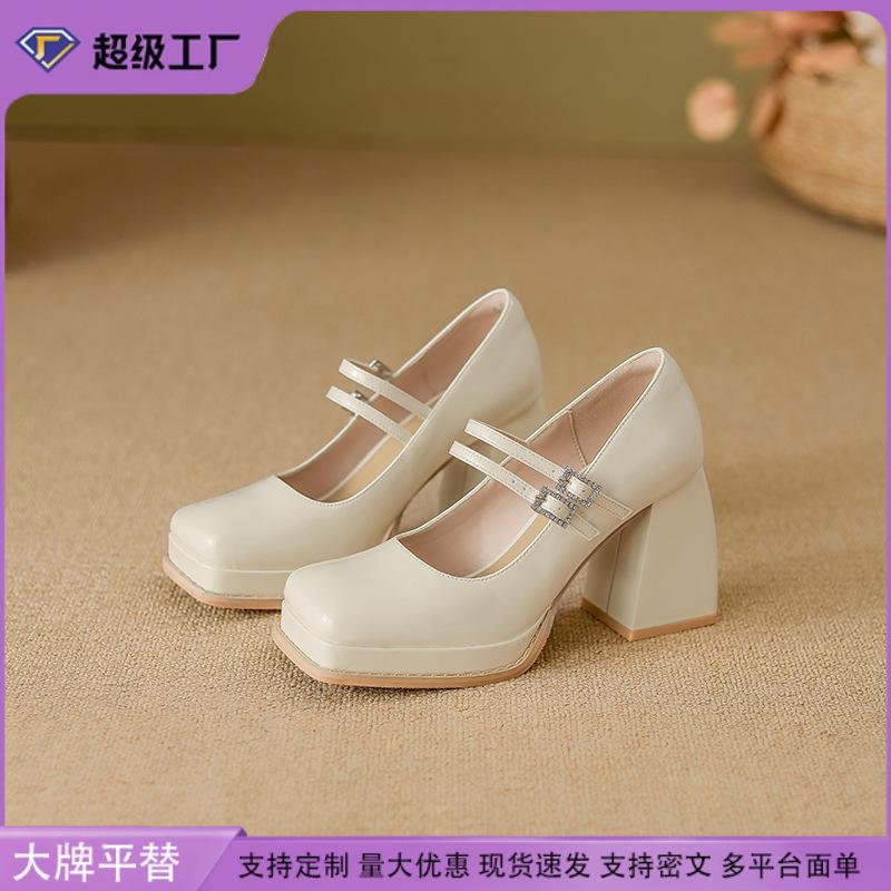Sheepskin version~ High heels women's thick heels are not tired of high-end feeling, foot single shoes women's waterproof table, super high heels wom