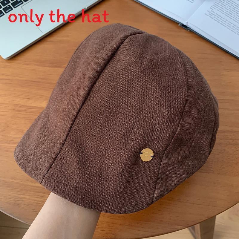 Simple Solid Color Gold Label Decor Casual Beret For Women Summer Fashion Accessory кофейный