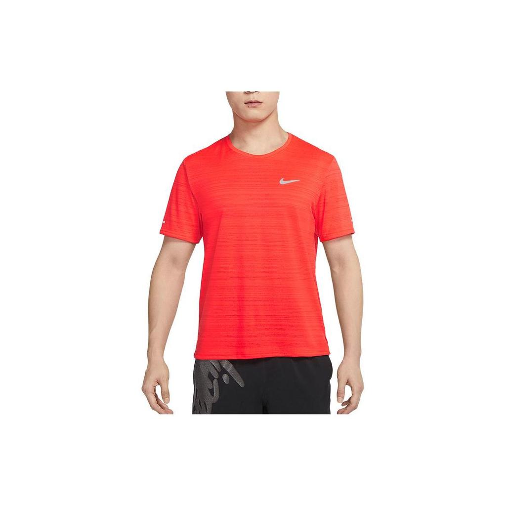 Nike Dri-FIT Miler Logo Print Striped Quick-Dry Running Comfortable Crew Neck Short Sleeve T-Shirt Men Tops Orange CU5993-635