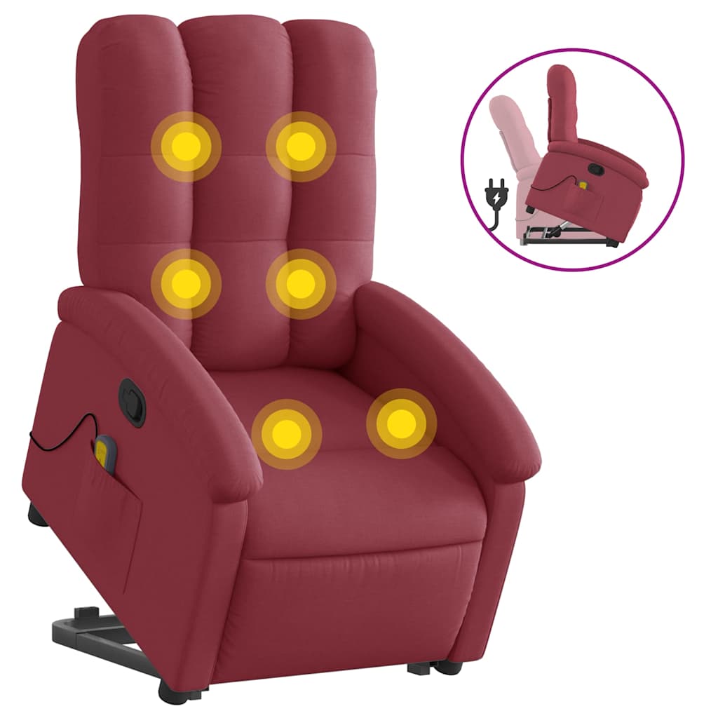 Vidaxl Lift and Massage Armchair, Reclining, Burgundy, Fabric Upholstered