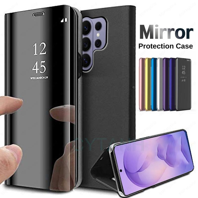 Mirror Clear View Stand Flip Case For Samsung Galaxy A05 A15 A25 A35 A55 A14 A34 A54 A23 A33 A53 A73 4G 5G Phone Cover