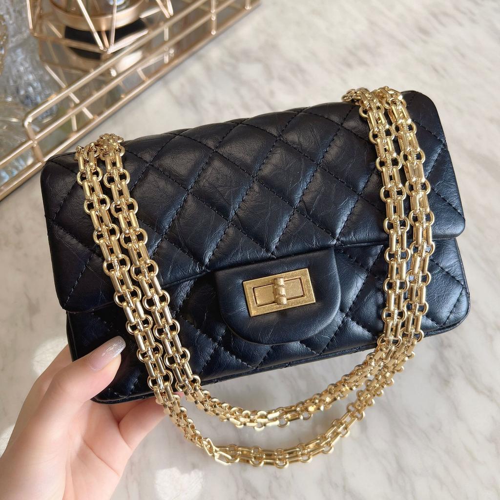 Genuine Leather Diamond-shaped Chain Bag, Elephant-patterned Top Layer Cowhide, Single-shoulder Crossbody Small Square Bag Under the Armpits