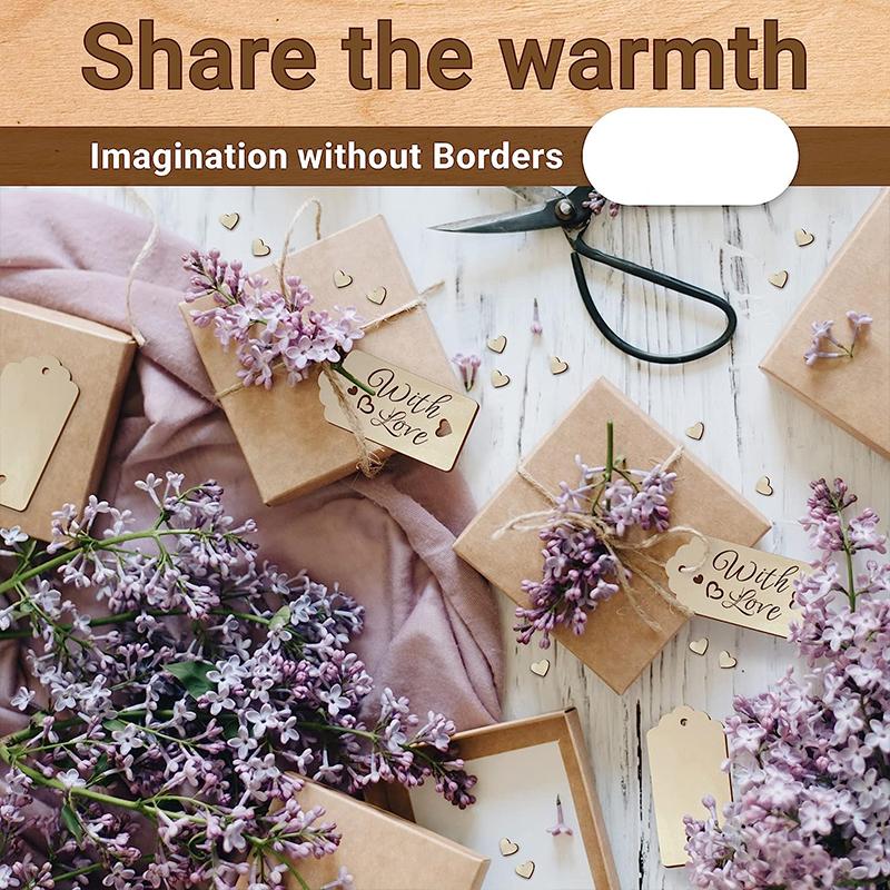 24pcs/set Unfinished Blank Wooden Tag Natural Rectangle Pendant with Heart DIY Crafts Bookmark for Wedding Party Decoration Gift