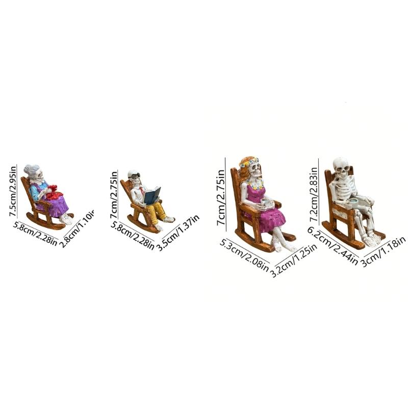 Halloween Rocking Chair Figure for Shelf Display and Room Styling, Skull Home Accent for Bookcase and Entry Placement