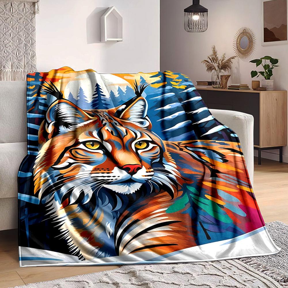 

1PC Wildcat Forest Print Blanket, Soft Throw Blanket - Warm & Cozy for Couch, Bed, Office, and Travel yy250912188 75x90cm