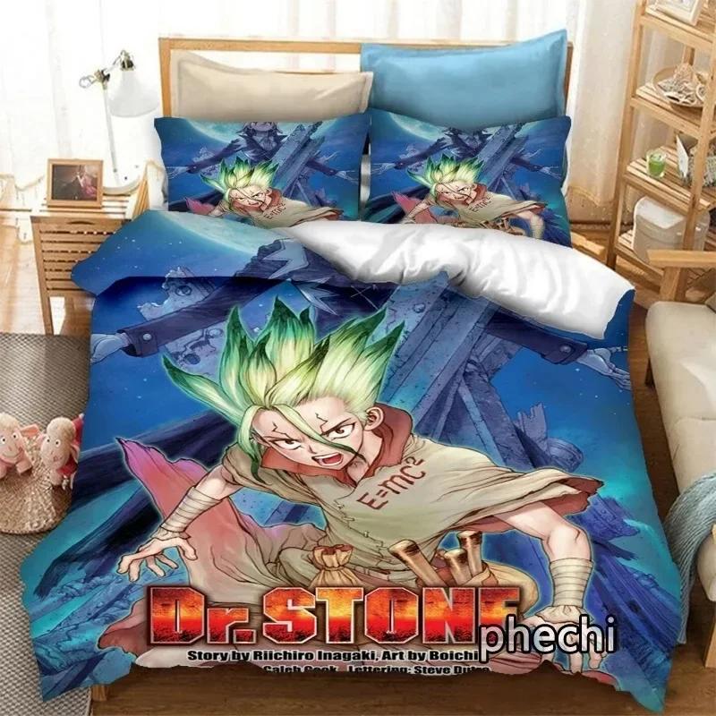 New 3D Anime Dr.STONE Bedding Set Printed Bed Set With Pillowcase Bed Duvet Cover Soft Single Double Queen Super King Size