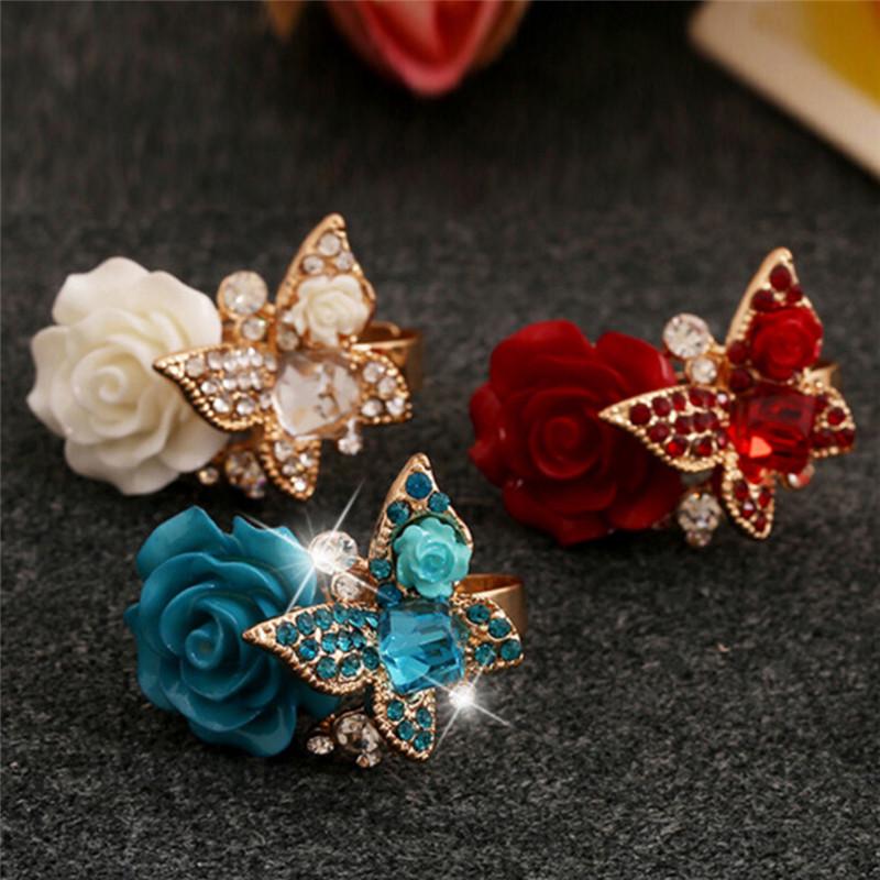 Adjustable Rose Butterfly Finger Ring Ring Engagement Jewelry