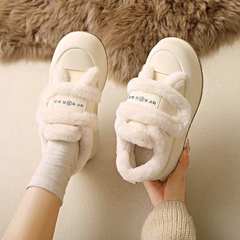 Women Winter Cotton Shoes Thickened White Shoes with Velvet Thick Soled Warm High-end Feeling Wearing Hairy Shoes Outside