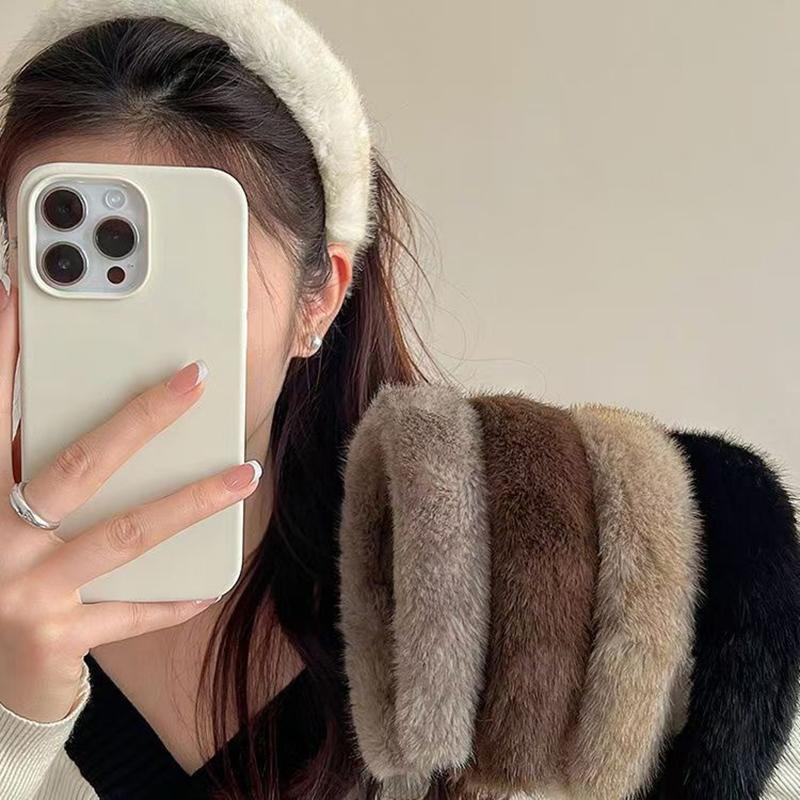 Breitere Dickere Haarbänder für Frauen Mädchen Süße Vielseitige Weiche Flauschige Fellige Haarreifen Temperament Winter Haaraccessoires Geschenke