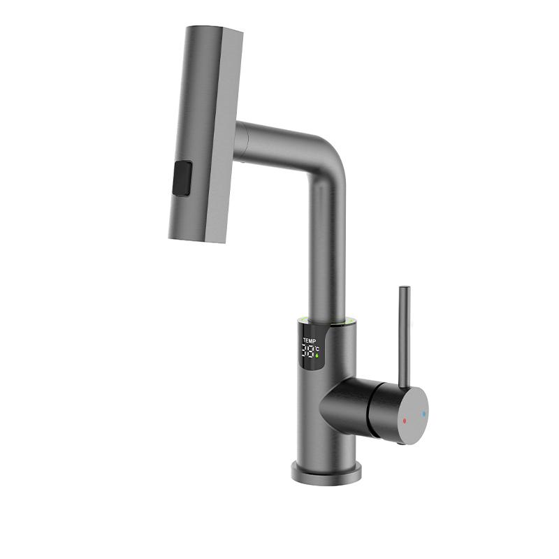 Waterfall Temperature Digital Display Basin Faucet Pull Out Stream Sprayer Hot Cold Water Sink Mixer Wash Tap For Bathroom