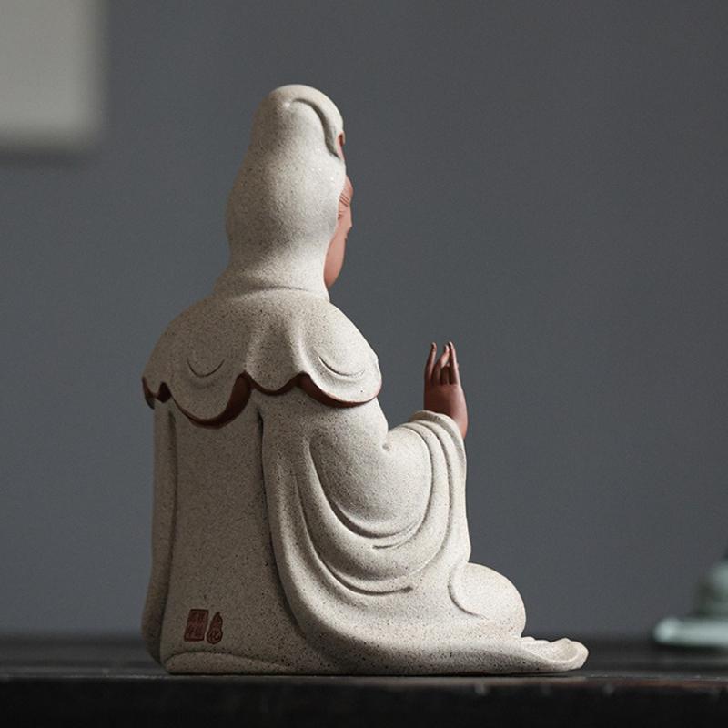 Y New Chinese Zen Guanyin Bodhisattva Buddha Statue Ornament Home Office Tearoom Decoration Crafts Purple Sand Buddhist Decor