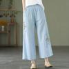 Spring/Summer Plus Size Loose Cotton Linen Embroidered Retro Wide-Leg Pants