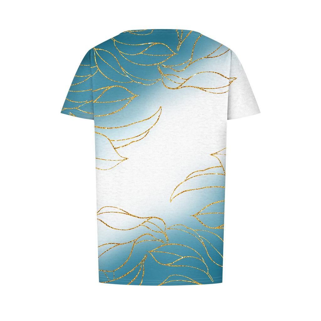 Modisches, lässiges, plissiertes T-Shirt mit Rundhalsausschnitt und Farbverlauf-Print für Damen