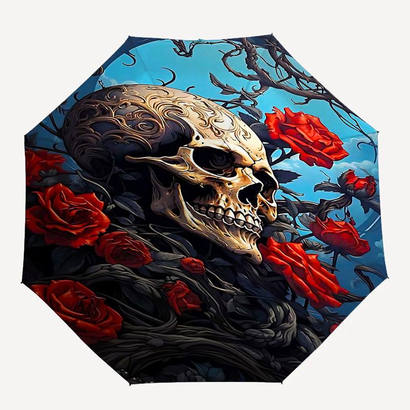 

1pc Skull Roses umbrella with 8 iron ribs and a plastic handle, automatic opening and closing, and daily use.1045