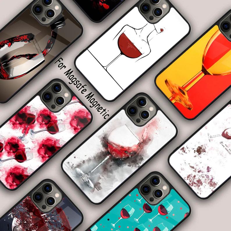 Red Wine Glass Art Magnetic Phone Case For APPLE iPhone 17 Air 16 14 13 12 Pro Max 15 Plus Wireless Charge With MagSafe Cover