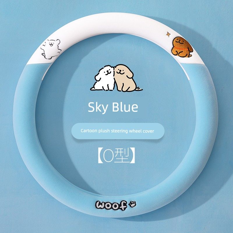 

2026 New Car Steering Wheel Cover Winter Short Plush Protective Cover Cute Cartoon Warm Women s Car Handle Cover [Happy Puppy] Sky Blue-O Type