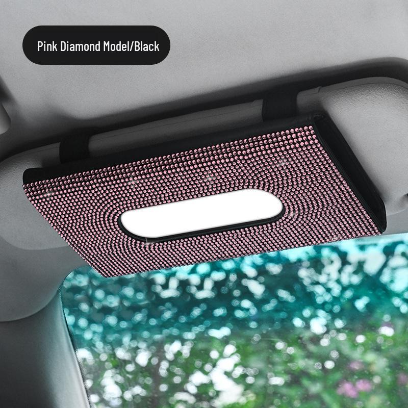 Diamond-Inlaid Leather Car Tissue Box Visor & Seat Back Holder