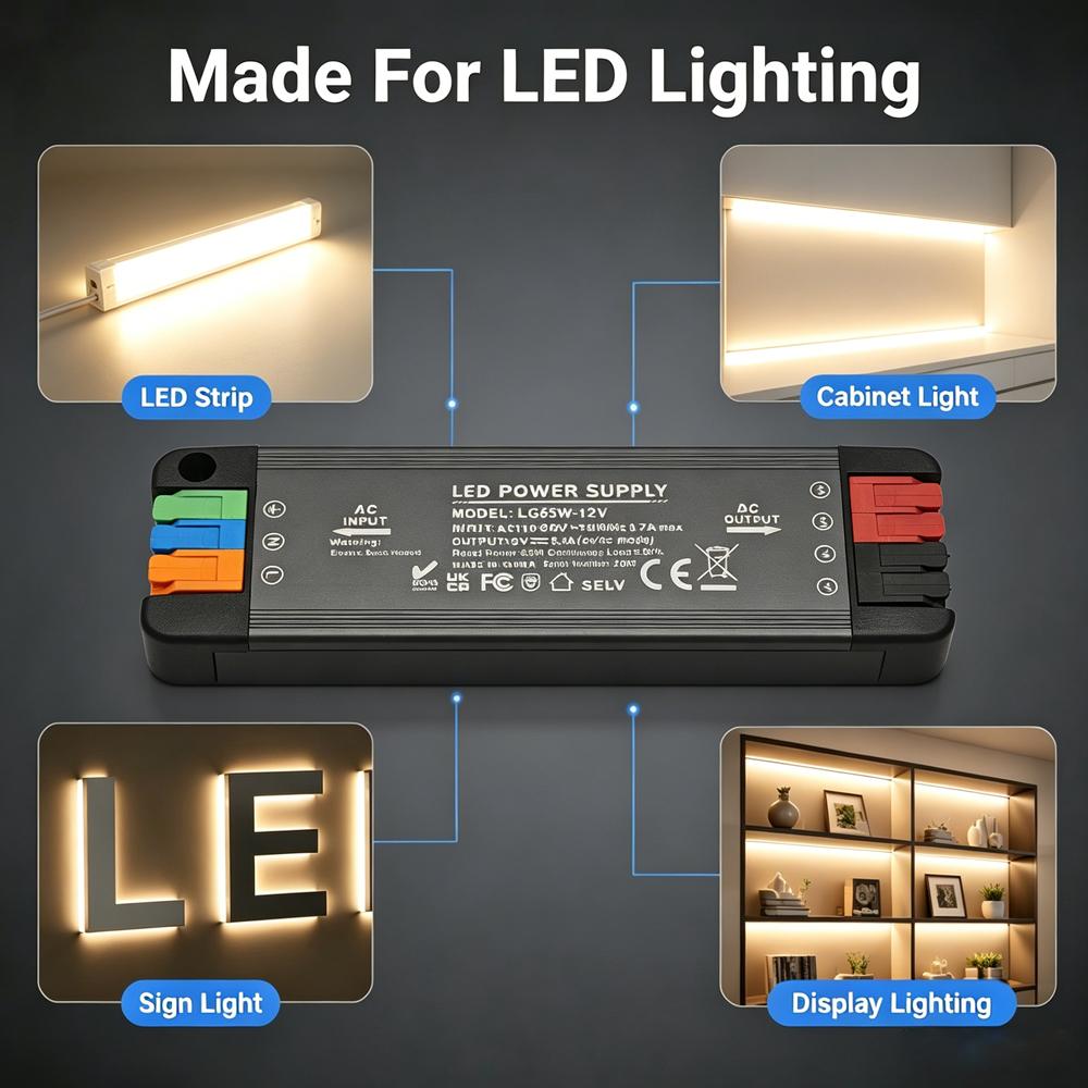 Ultra-thin LED Power Supply 36W 65W 100W 200W AC 110-265V Worldwide Compatible DC 12V 24V Silent Lighting Transformer LED Conver