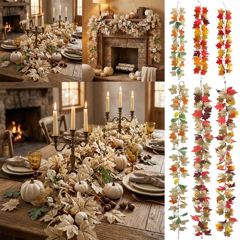 Multicolor Artificial Maple Leaf Garland Mini Pumpkin Hanging Garland Harvest Festival Ornament