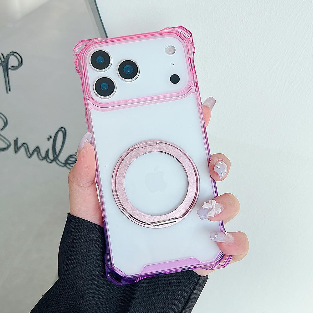 

Fashion Gradient Airbags Clear Armor Case for IPhone 17Air 16 15 14 Plus 13 12 Pro Max Shockproof Metal Ring Stand Protect Cover iPhone17 Pro