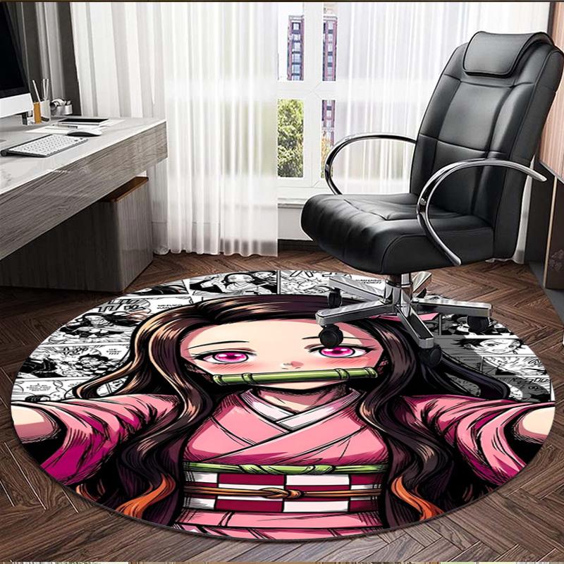 Demon Slayer Print Round Rug, Washable Floor Carpet, For Entryway Dorm Laundry Room Office Study, Home Decor Birthday Christmas Gift