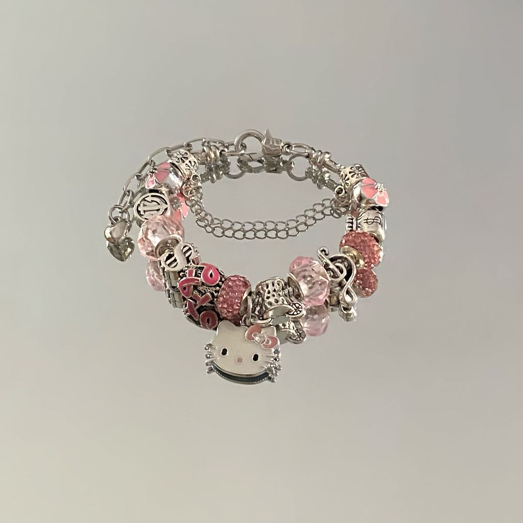 Braccialetto con Perline a Forma di Cuore Hello Kitty con Cristalli Scintillanti per Donne e Ragazze
