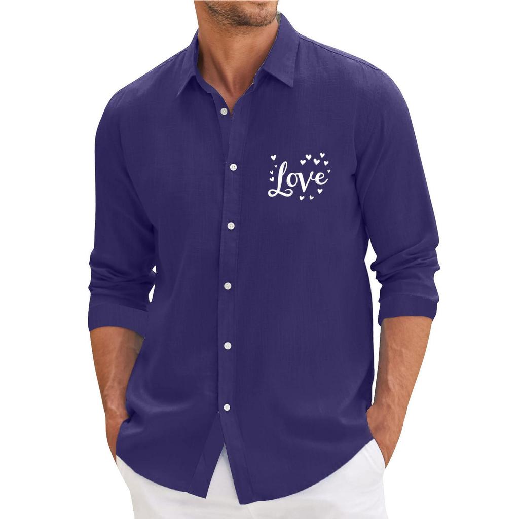 Herr Casual Lös Passform Långärmad Skjorta Trendig Kragskjorta Topp