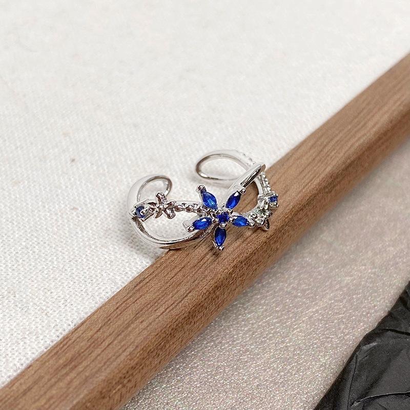 [Charm Blue Qi Ring] Sea Blue Zircon Light Luxury Niche Open Ring Personality Advanced Sense Color Treasure Index Finger Ring Female