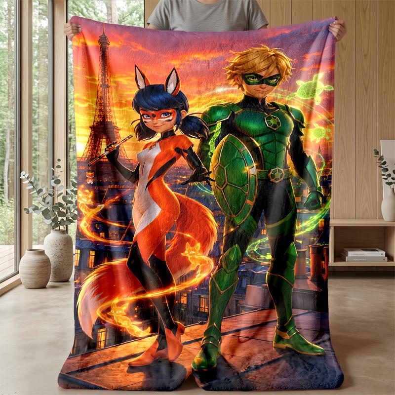 Miraculous Ladybug Cozy Flannel Blanket, Comfortable Warm Throw Blanket for Bedroom Sofa Home Use