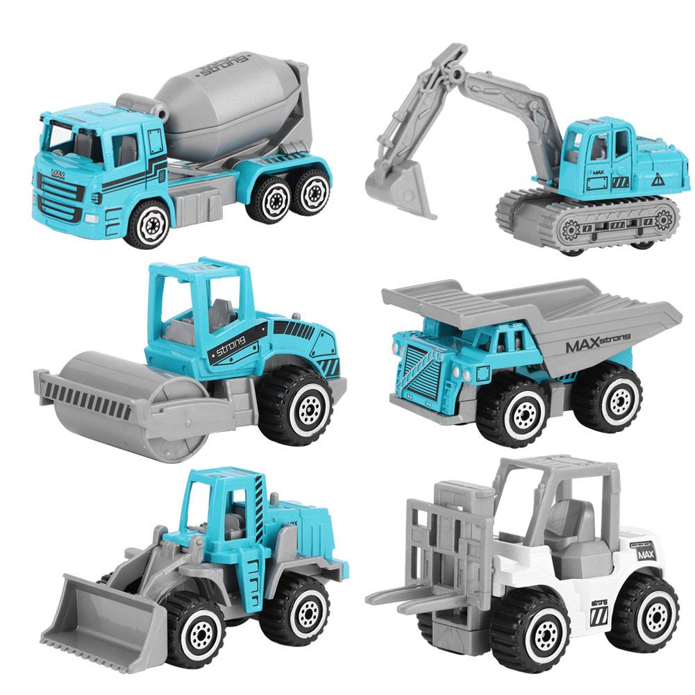 6pcs 1:64 Engineering Car Model Alloy Simulation Vehicle Car Model Children ToyA Style Blue