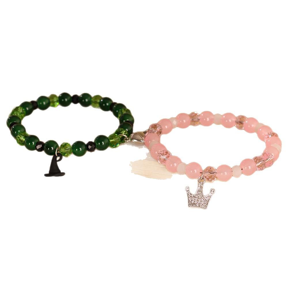 Set di Braccialetti con Perline di Agata Rosa Verde e Cristallo con Ciondolo a Corona Regali Festivi Gioielli Dolci alla Moda per Donne Accessorio Semplice Versatile per l'Uso Quotidiano