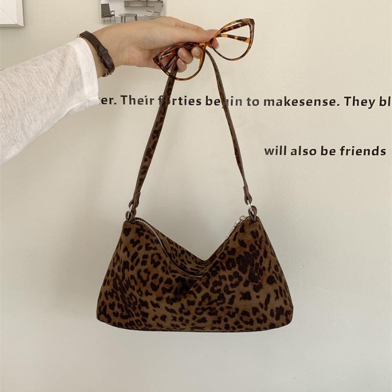 Retro Suede Bag Fashion Portable Small Square Bag Autumn and Winter New Trend Leopard Print Underarm Shoulder Bag Women