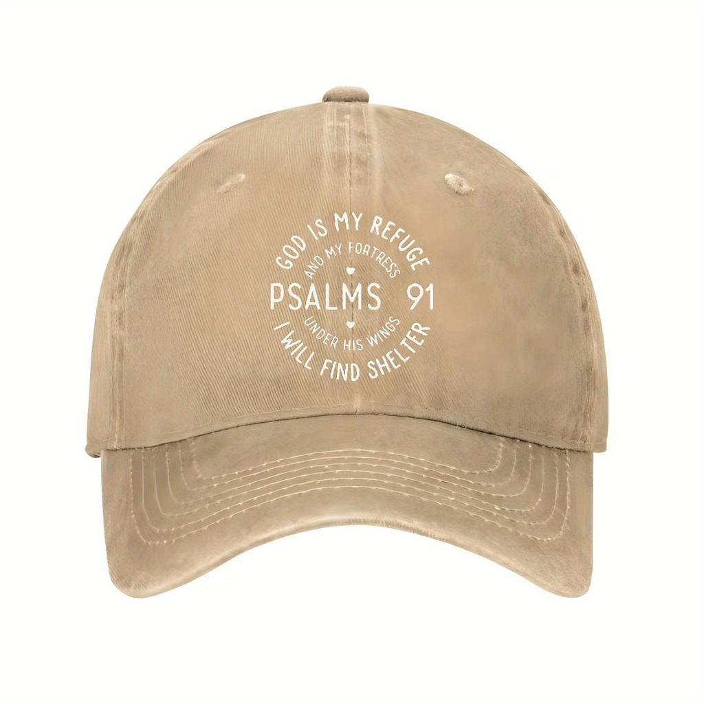 Psalm 91 God Is My Refuge Bible Verse Baseball Cap Distressed Cotton Adjustable Hat Casual for Adults