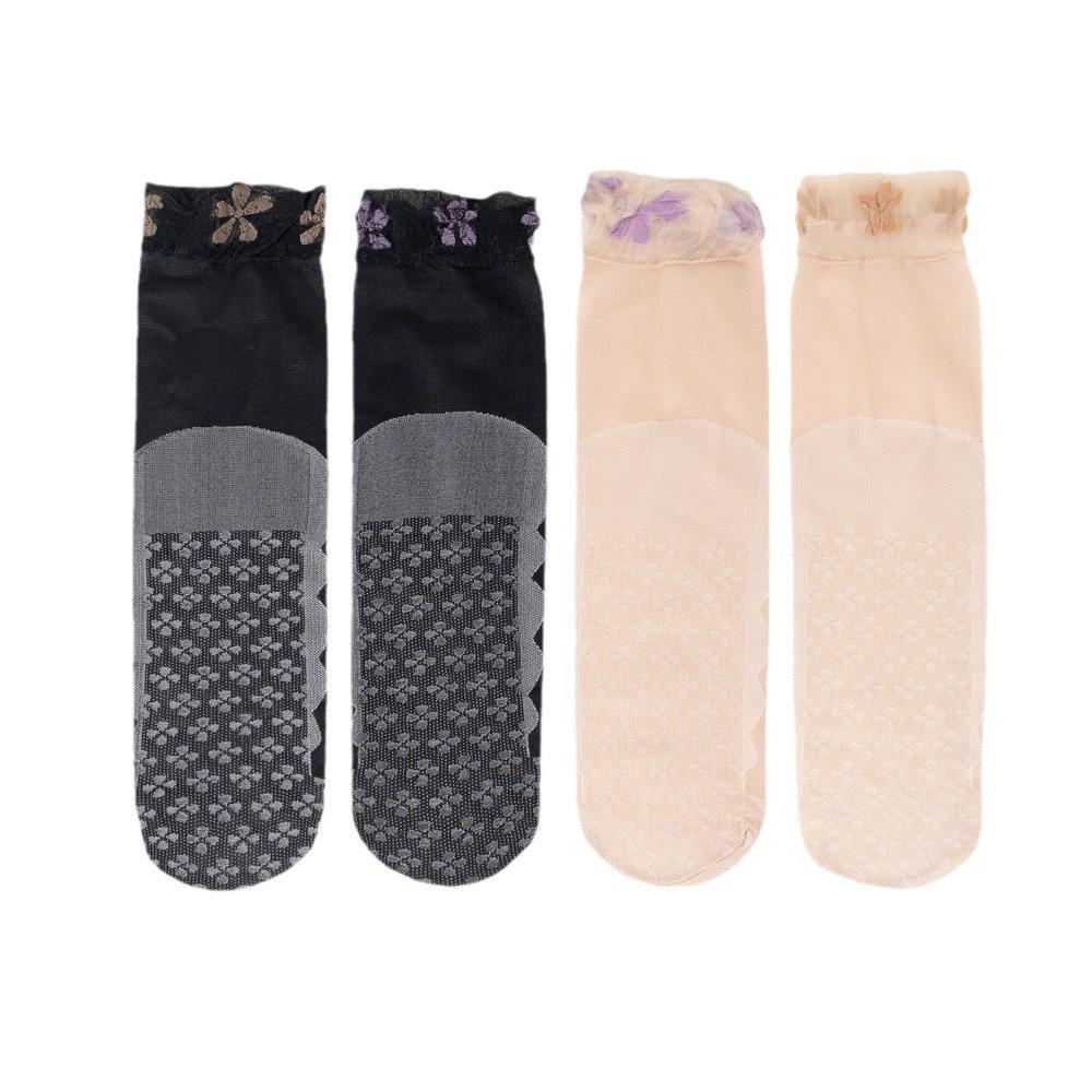 Lace Four-Leaf Clover Short Massage Stockings - Summer Styles in Flesh & Black