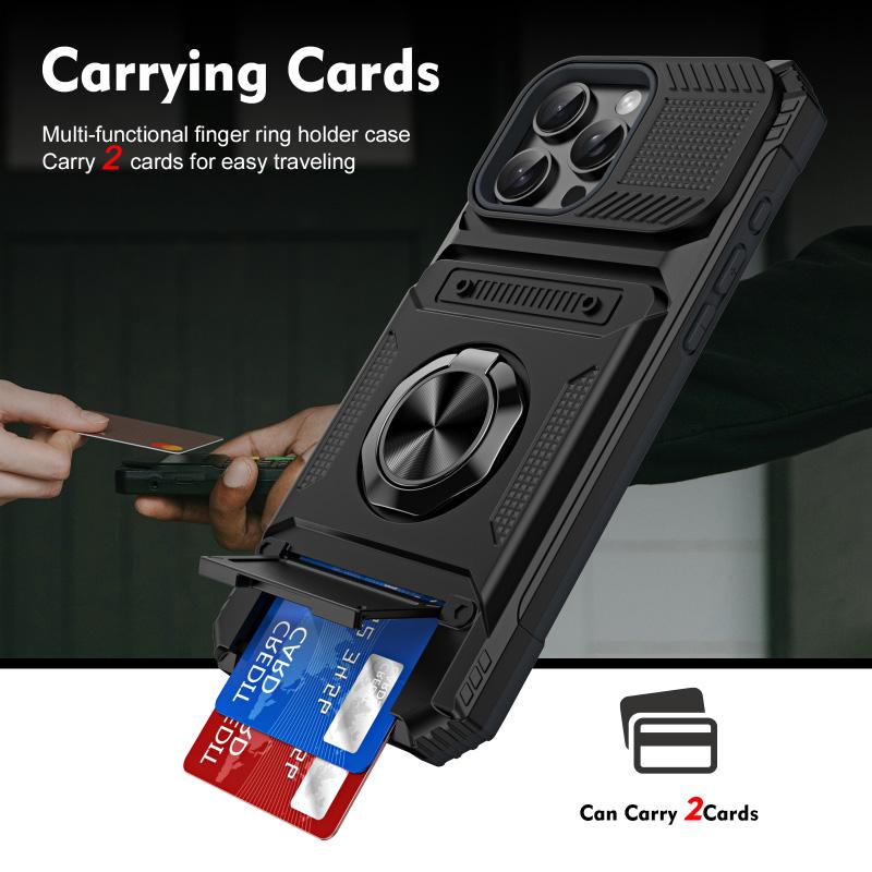 360 ° Rotating Metal Car Bracket Ring Wallet Card Slot Phone Case For iPhone 16 Pro Max E 14 11 13 15 Pro Max Bumper Back Cover