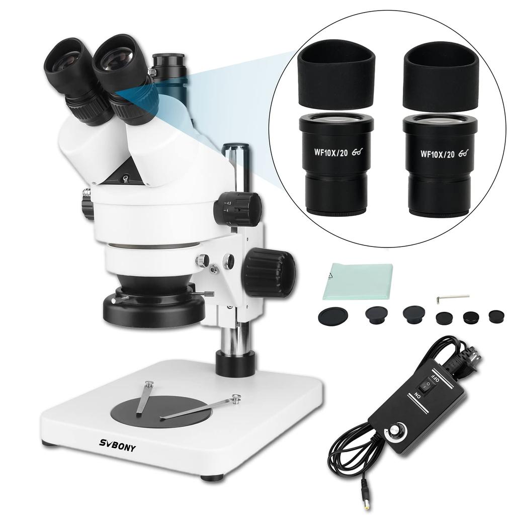 SVBONY SM402 Stereo Trinocular Zoom For High Rotating Working Distance With LED Ring Experimental Use Microscope, Type, Inspection, 7x-45x