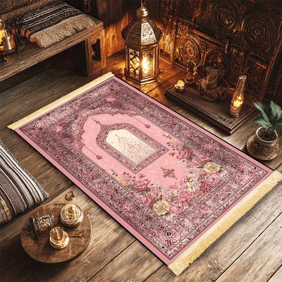VIKAMA Washable Multi-Style Islamic Prayer Rug Portable Muslim Salah Mat Ramadan Vintage Floral Arch Home Decor Prayer Carpet