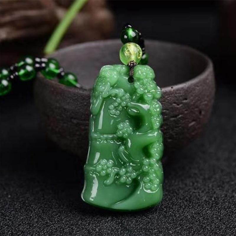 Natural Green Chinese Agate Dragon Rose Pendant Jade Necklace  Charm Jewelry Carved Blessing Amulet Gifts For Women Men