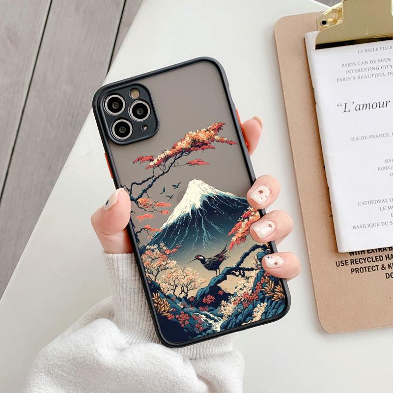 Japanese Aesthetic Mount Fuji Landscape Map Phone Case For iPhone 16 11 XR XS 13 12 14 15 Pro Max Mini SE2 7 8 Plus Shockproof