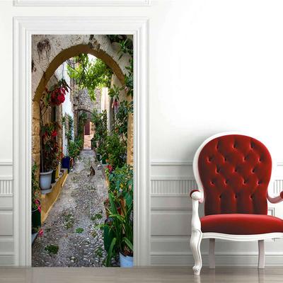 39Stile Landschaftstür Wandbild Aufkleber Retro Europäischer Gartenweg Abziehbar und Aufklebbar Tür Tapete Wasserdicht Abnehmbar Heimdeko Kreatives Poster Wrap