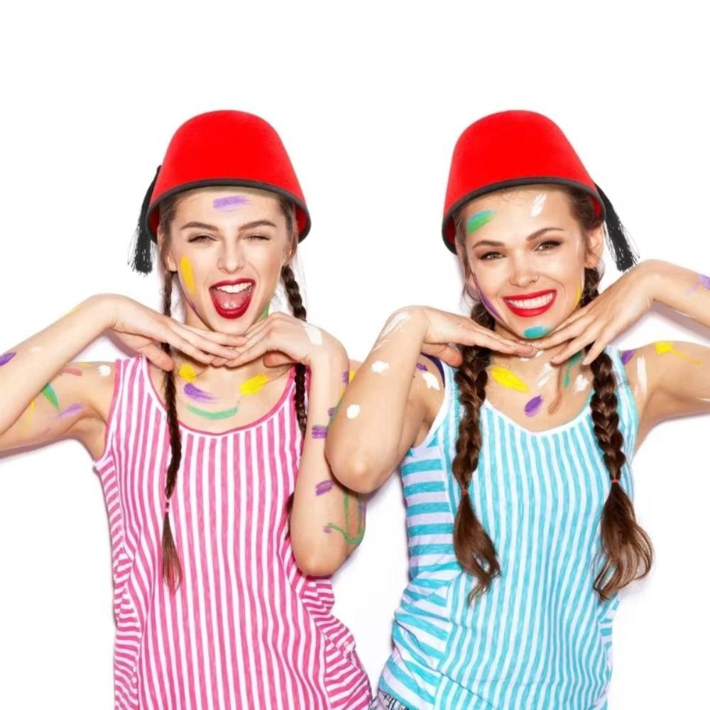 Breathable Felt Fez Cap Round Turkish Tassels Cap Universal Tarboosh Fez Hat  Role Play Headwear